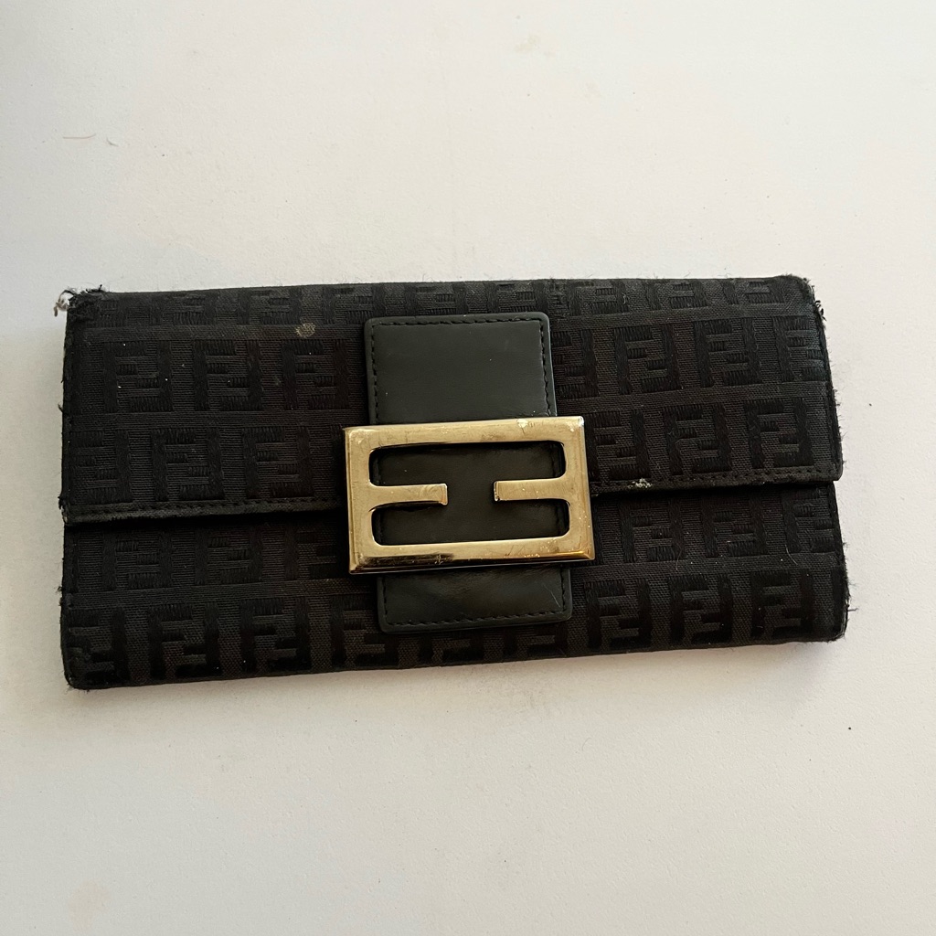 Fendi Black Leather Bifold Wallet With GoldTone Hardware